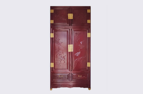南湖高端中式家居装修深红色纯实木衣柜